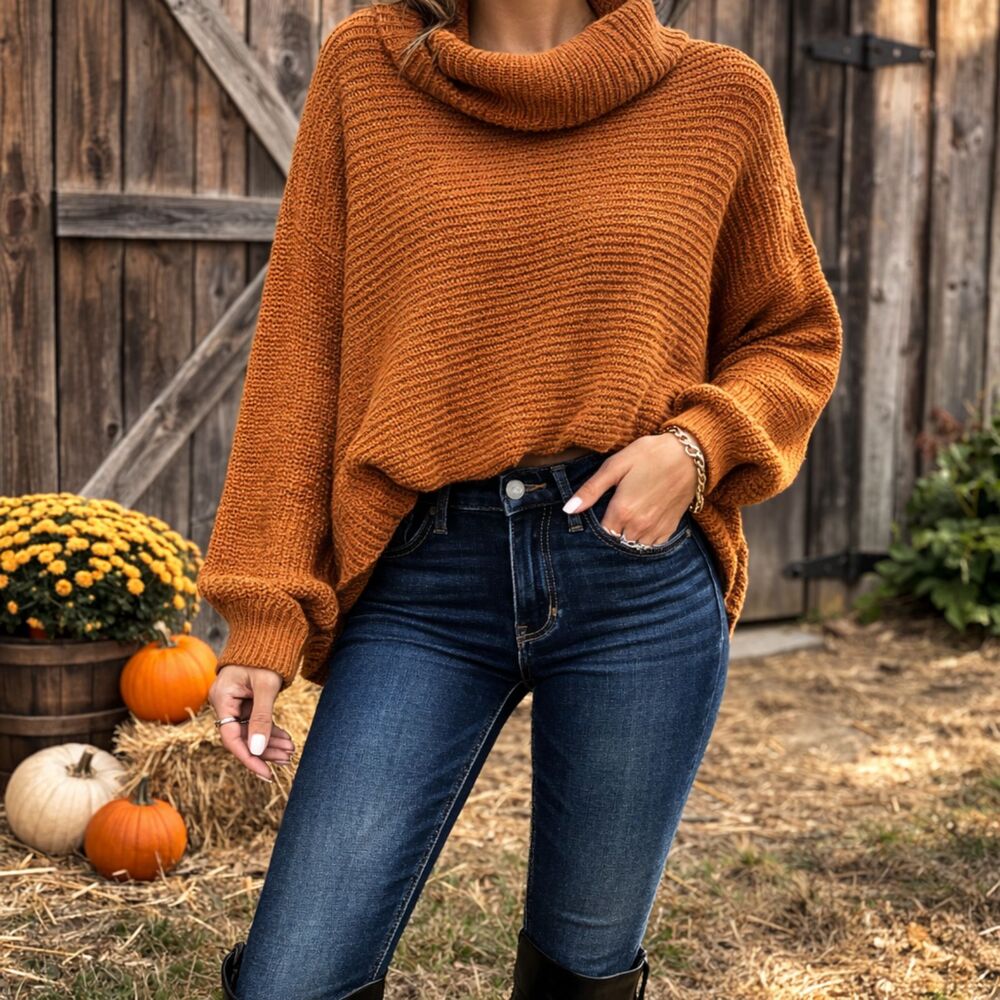 Almost Famous Orange Cropped Knit Sweater Cowl Neck Women's Small
